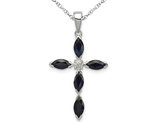 1.40 Carat (ctw) Natural Dark Blue Sapphire Cross Pendant Necklace in Sterling Silver with Chain